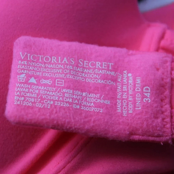 Victoria's Secret florescent pink lined demi bra 34D - Picture 2 of 11